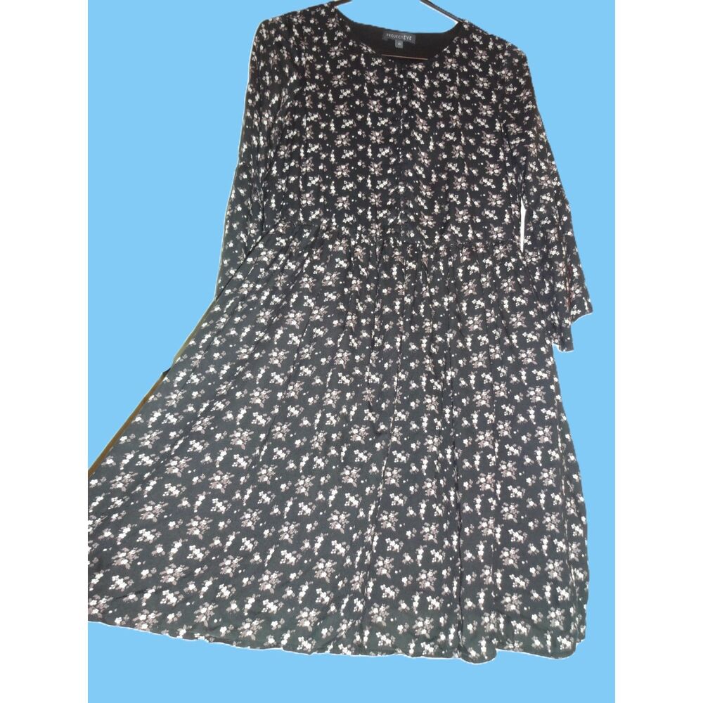 Project Eve ~ Black Floral Babydoll Button Front Mini Dress ~ Size XS